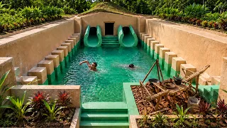 30 Days Building a Secret Underground Temple with Twin Water Slide Pools (Full Build Real Life)