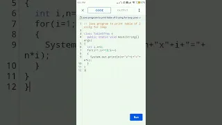 java program to print table of 2 using for loop