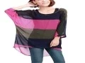Check Allegra K Women Loose Boat Neck Cape Sleeve Colorblock Striped Shirt w Deal