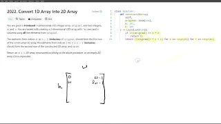 September 1 2024 LeetCode daily 2022 Convert 1D Array Into 2D Array - Python solution