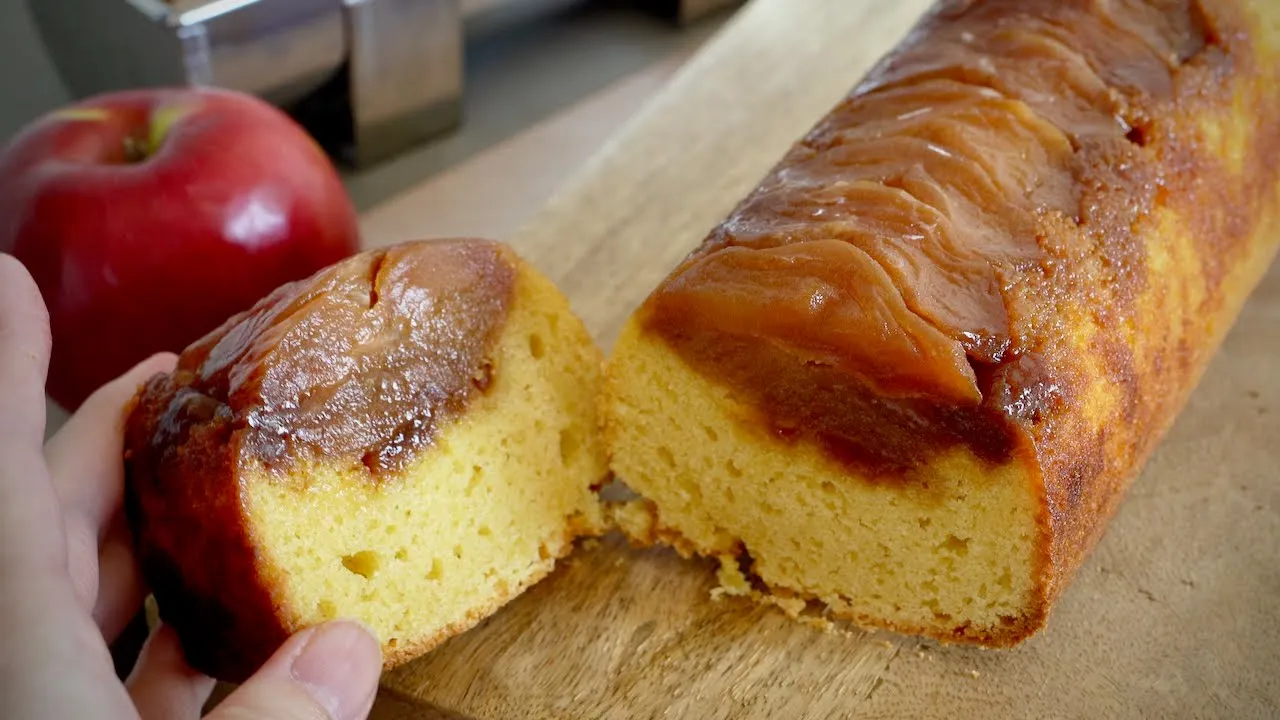 Tarte Tatin-style Apple Cake in a half round loaf pan 