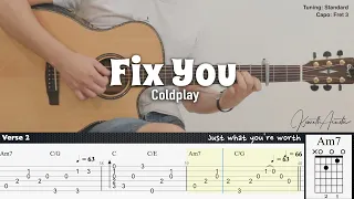 Download Fix You - Coldplay | Fingerstyle Guitar | TAB + Chords + Lyrics MP3