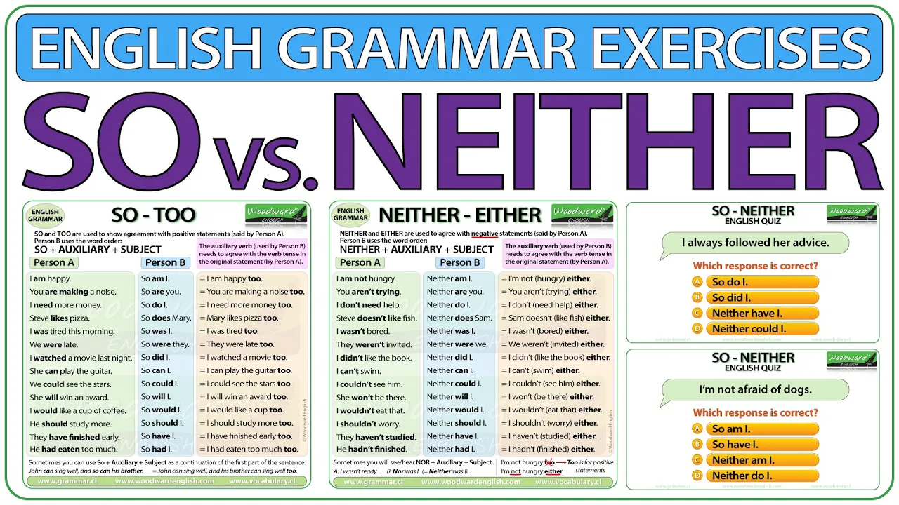 SO vs. NEITHER | English Grammar Exercises | Learn English SO and NEITHER practice