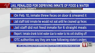 Otter Tail County Jail penalized for depriving inmate of food and water for more than 2 days
