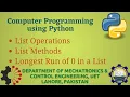 Python Programming Basics to Advanced List Operations and List Methods Lab 17