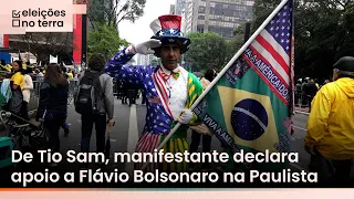 Manifestante se veste de Tio Sam e declara apoio a Flávio Bolsonaro
