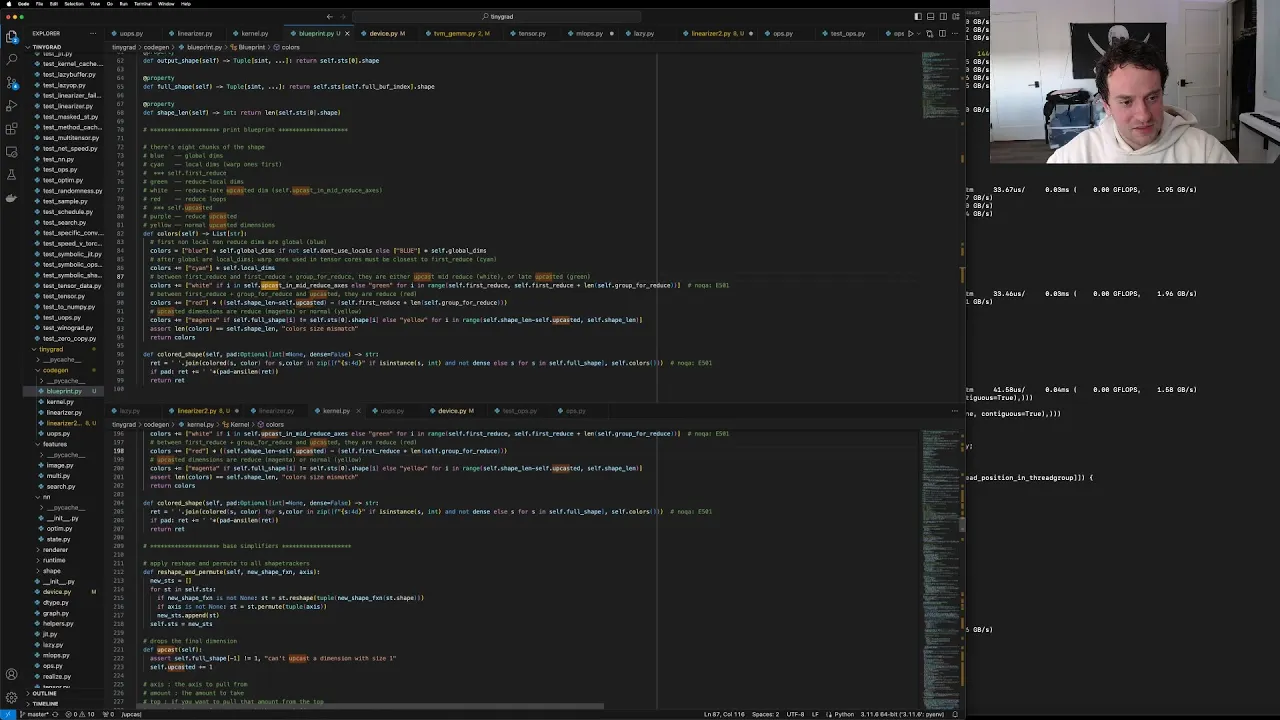 George Hotz | Programming | rewriting linearizer (tinygrad) | Day In The Life Of A Software Engineer