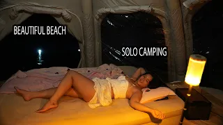 SOLO CAMPING ,  RELAXING , Overnight alone on a  WILD BEACH - BEAUTIFUL BEACH