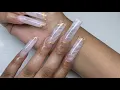 Long Smokey Marble Encapsulated Foil Acrylic Nails