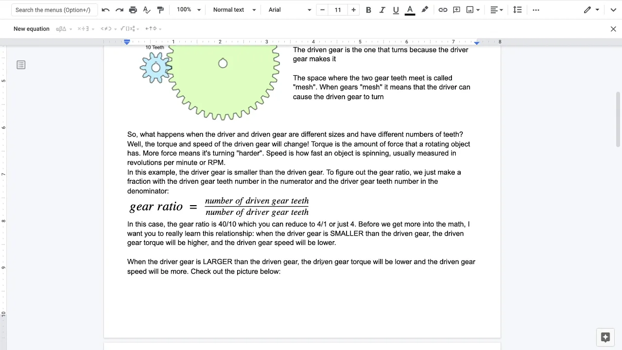 Gear Ratio, Torque and Speed