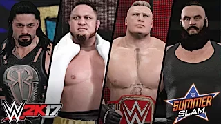 wwe summerslam 2017 fatal 4 way universal championship match lesnar vs reigns vs strowman vs joe 