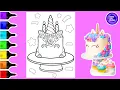 Coloring a Cute Unicorn Cake Coloring Book Page Markers