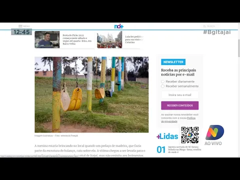 Menina de 5 anos morreu após ser atingida por um balanço em Penha