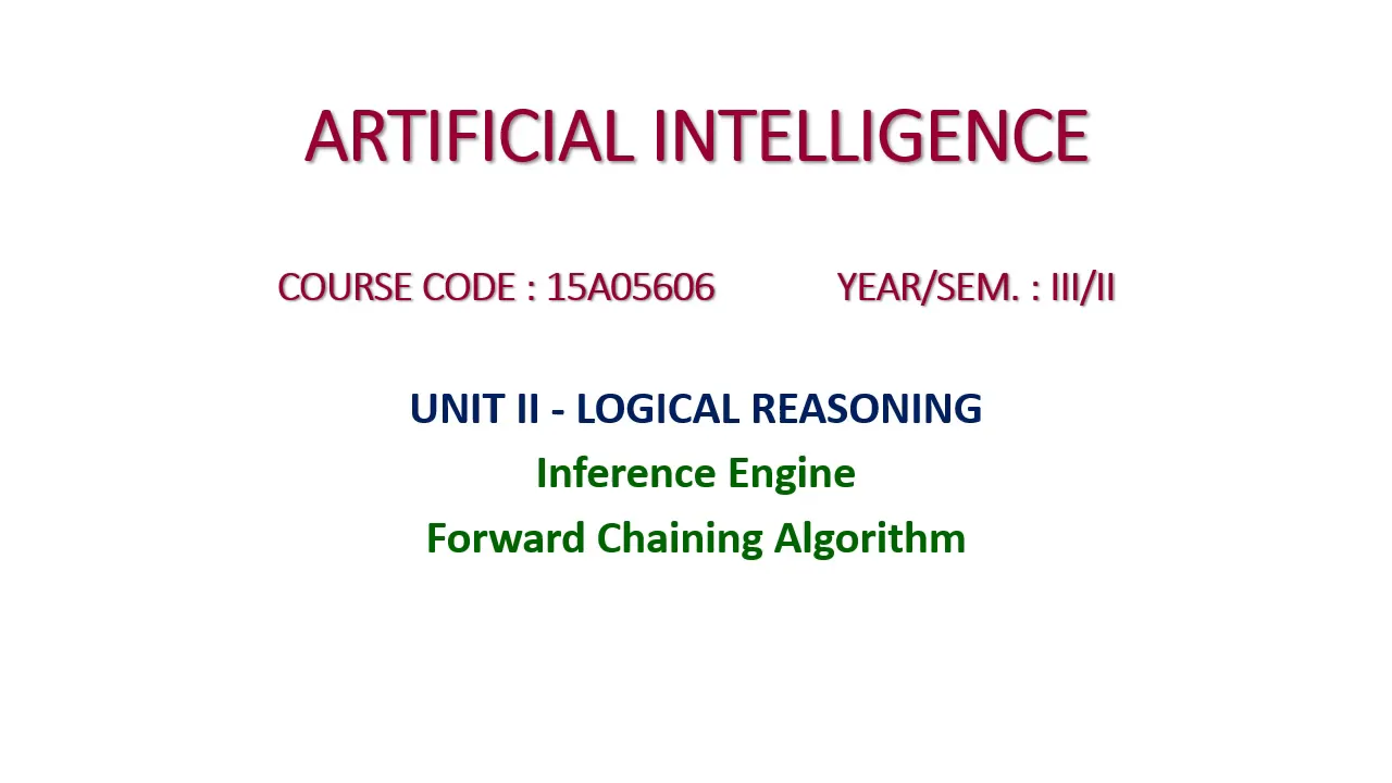 Forward Chaining - ARTIFICIAL INTELLIGENCE (15A05606) - Unit ii - Logical Reasoning
