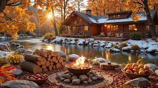 Autumn Ending Winter Beginning Lakeside Cabin Piano Music Campfire Nature Sounds 