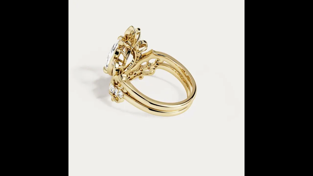 Annette丨Pear Cut Floral Crown Lab-Grown Diamond Engagement Ring Set