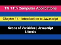 TN 11th Computer Applications - Chapter 14 Scope of variables JavaScript Literals