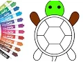 Turtle Coloring Pages Art Colors for Kids with Coloful Markers Simple Example of Drawing