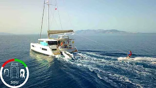 #91m Wake Boarding Behind a Leopard 45 Cruising Catamaran | Sailing Sisu
