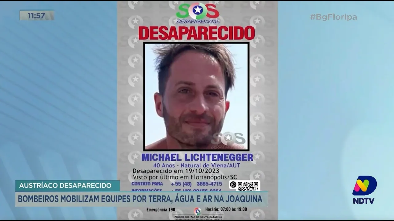 Austríaco desaparecido: bombeiros mobilizam equipes por terra, água e ar na Joaquina