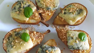 Baked Pears with Honey, Nuts, and Blue Cheese