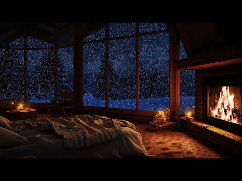 Download MP3 🔴 Relaxing Blizzard with Fireplace Crackling | fall Asleep | Winter wonderland overcome all chaos