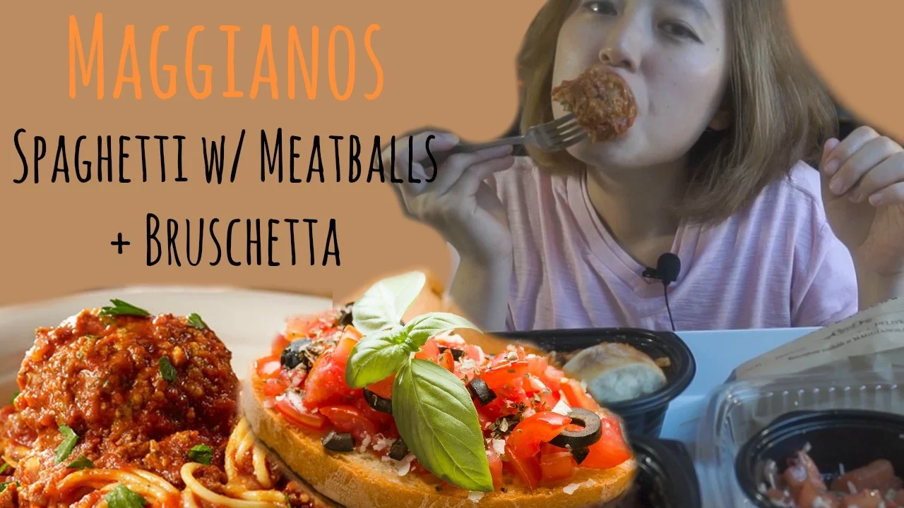 Maggianos Spaghetti w/ Meatballs + Bruschetta [Eating Channel/ASMR/Mukbang]