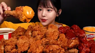 SUB)바삭매콤 KFC 핫후라이드 치킨 먹방! 양념치킨 치즈소스에 푹푹 찍어먹기 꿀조합 KFC Chicken Mukbang Asmr