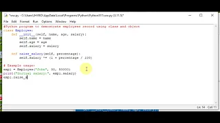 python program to demonstrate employee record using class and object