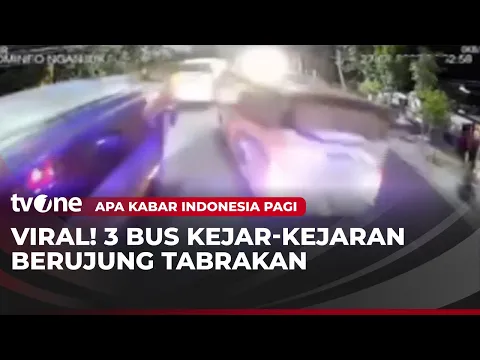 Aksi Kejar-kejaran Tiga Bus di Nganjuk Berujung Tabrakan
