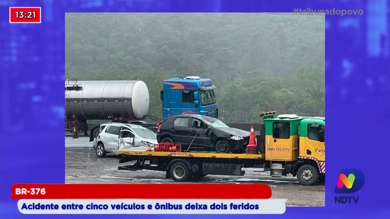 BR-376: Acidente entre cinco veículos e ônibus deixa dois feridos
