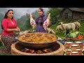 Rainy Village Feast Giant Kazan of Turkmen Chekdirme with Lamb Meat