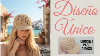 crochet gorra con visera de hojas finas
