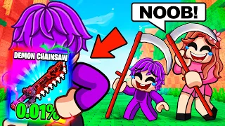 I Pretended to be a NOOB then used 0.1% CHAINSAW +1 Cut Grass Adventure!