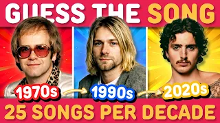 GUESS THE 150 SONGS FROM 1970-2025 - 25 SONGS PER DECADE Music Quiz
