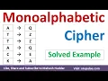 Monoalphabetic Cipher Solved Example for Encryption Decryption in Cryptography Vidya Mahesh Huddar