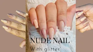 Classic Nude Nails with Glitter