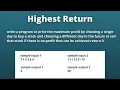 Highest Return Program to Print the Maximum Profit CCBP IDP Test Question Coding Solutions