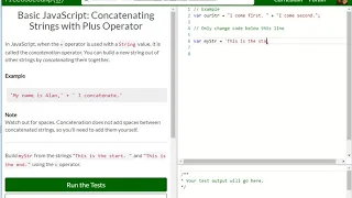 Basic JavaScript Concatenating Strings with Plus Operator free code camp Dani