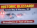 Historic Wisconsin Blizzard Green Bay Wausau Whiteout Chaos 55 MPH Gusts Cars Stuck Everywhere
