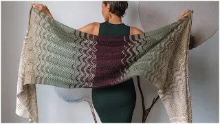Easy Beginner 4-Row Repeat Knit Shawl Blanket or Scarf Pattern - Learn Feather and Fan Stitch