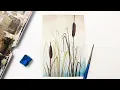 Easy STEP BY STEP watercolor painting practice tutorial How to paint river reeds for beginners