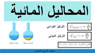 المحاليل المائية شرح الدرس كامل وحل الأسئلة كيمياء تاسع إعدادي 