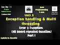 Error Exception Exception handling Multi Threading Unit 3 Java Programming Part 1