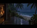 Rainy Dusk on a Wet Beach House Deck 🌧️🌴 | Calm Rain & Ocean Waves to Fall Asleep