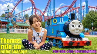 Hulyan and Maya's Roller Coaster Ride with Thomas the Tank Engine Ride-On Toy! Thomas and Friends!