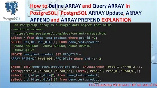 HOW TO DEFINE PostgreSQL ARRAY QUERY ARRAY VALUE APPEND ARRAY PREPEND EXPLANTION