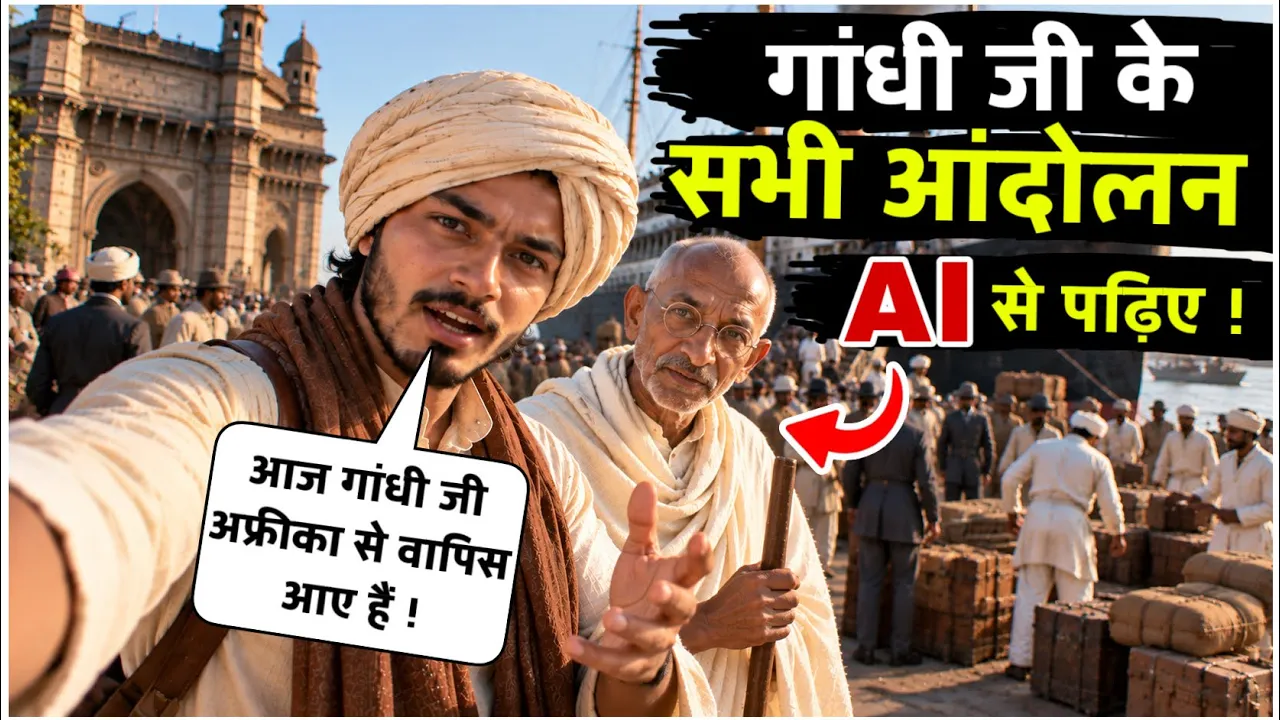 Gandhian Movements Episode 1 | गांधी जी की भारत वापसी | Modern History Through Ai | गांधी के आंदोलन: video thumbnail