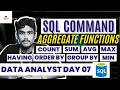 SQL Aggregate Functions Explained COUNT SUM AVG MIN MAX Data Analyst Day 07 Tamil