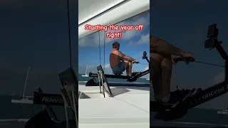 Rowing on the coach roof! The wind is awesome! #boatlife #catamaran #nautitech #cruisinglife